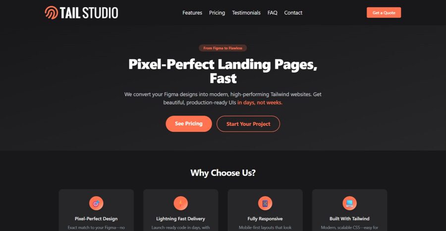 TailStudio SaaS landing page screenshot