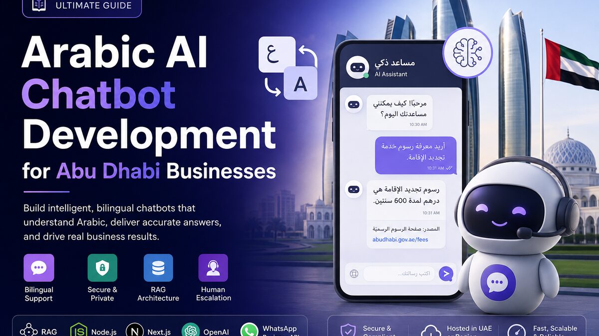 Arabic and English AI chatbot architecture for an Abu Dhabi business using RAG, WhatsApp, CRM integration and human support