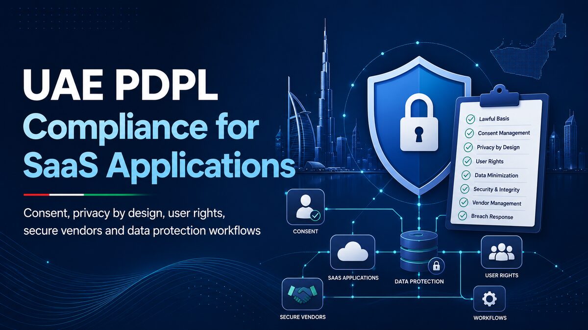 UAE PDPL compliance architecture for a SaaS application showing consent, encrypted data, access controls, user rights and audit logs